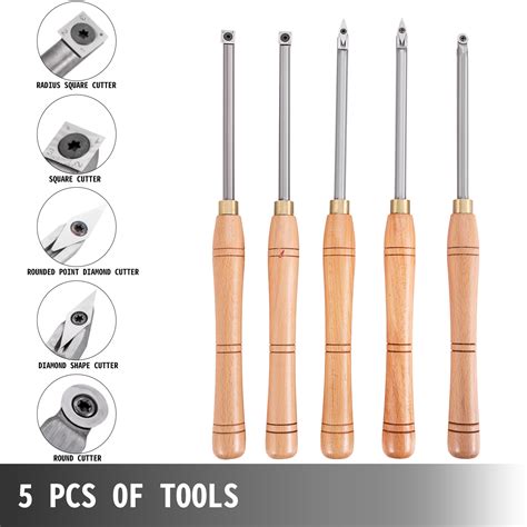 VEVOR Wood Turning Tools for Lathe 5 PCS Set, Carbide Lathe Tools with Diamond Shape, Round ...