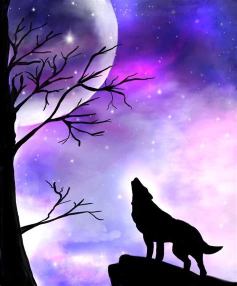 Galaxy painting, Autodesk sketchbook, wolf silhouette, digital watercolor in 2020 | Wolf ...