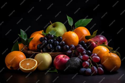 Premium AI Image | Fruits on a black background with a black background