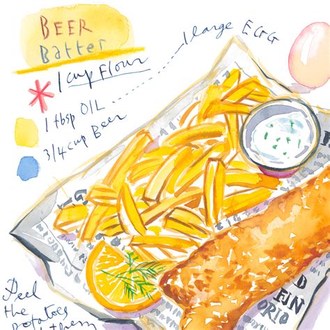 Fish and Chips watercolor recipe illustration print – Lucile Prache