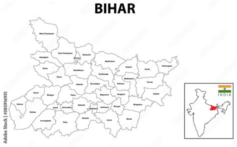 Bihar Map. Bihar District map. Bihar districts map with name labels ...