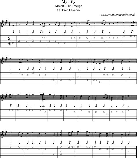 Scottish Tune, Sheetmusic, Midi, Mp3, Guitar chords & tabs: My Lily