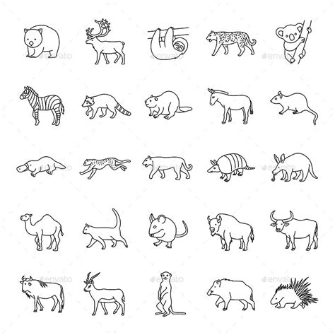 Mammals II Outlines Vector Icons Preview | Sloth tattoo, Halloween tattoos, Animal tattoos