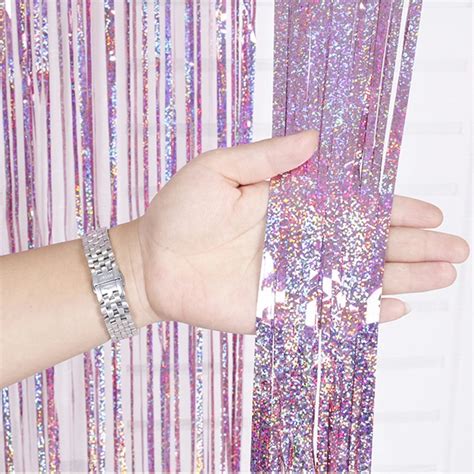 1M/2M Laser Glitter Rain Curtain Backdrop Foil Fringe Tinsel Curtain ...