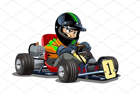 Cartoon kart racer isolated on white | Transportation Illustrations ~ Creative Market