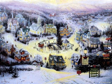 Thomas Kinkade Christmas Village Painting