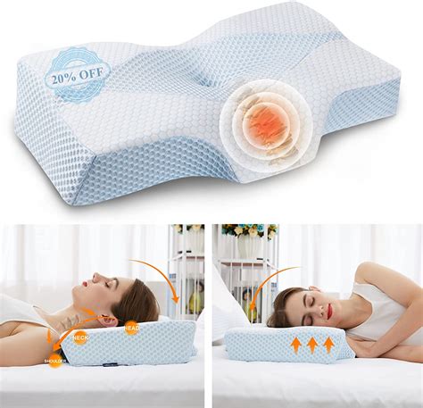 Cervical Pillows for Neck Pain Relief, Side Sleeper Contour Memory Foam ...