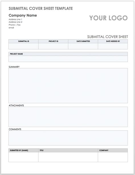 Submittal Cover Sheet Template