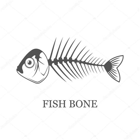 Fish bone, fish skeleton vector grey illustration isolated. Black icon. — Stock Vector ...