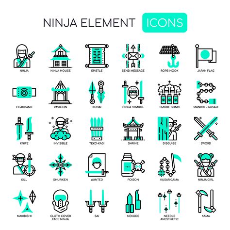 Ninja Elements , Thin Line and Pixel Perfect Icons 680991 Vector Art at ...