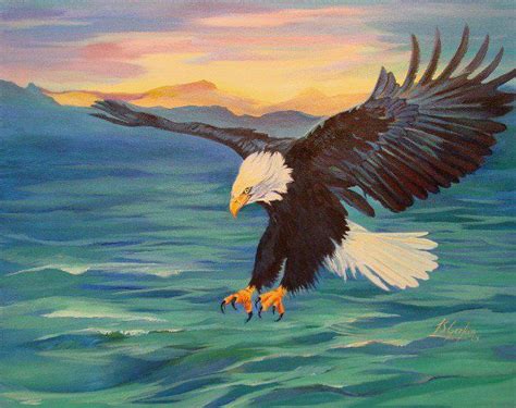 Bald Eagle flying over the ocean at sunset - art | Eagle painting, Farm animal paintings, Animal ...