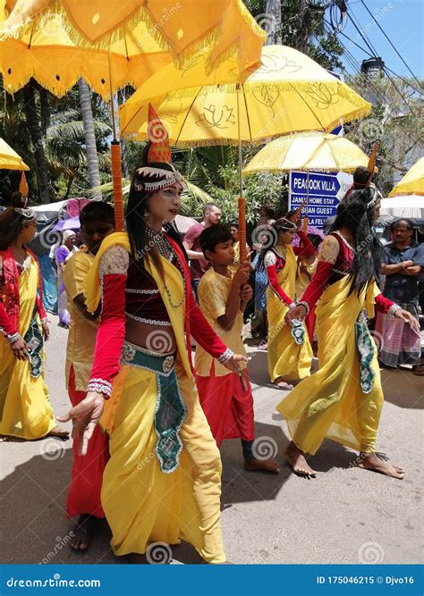 Carnival in Poya Day on the Streets of Mirissa. Dressed People Celebrating Poya Day Editorial ...