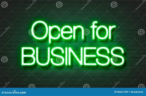 Open for Business Neon Sign on Brick Wall Background. Stock Image - Image of glow, black: 86621789