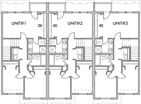 Triplex Multi-Family Plan 3 Bedroom, 1 Car Garage