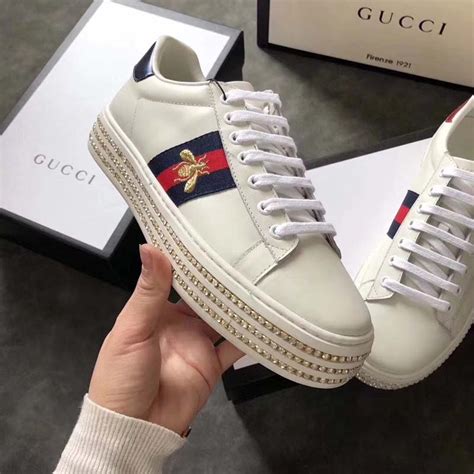 Gucci Women Ace Sneaker with Crystals White - LULUX