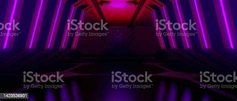Technology Abstract Future Design Spaceship Interior With Metal Floor And Light Panels Bright ...