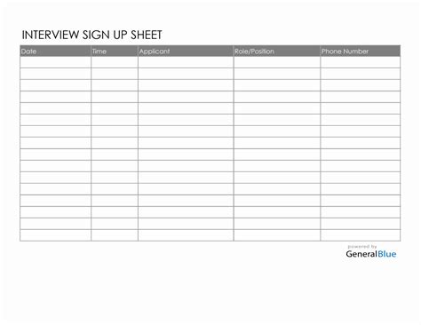 Interview Sign Up Sheet Template in Excel (Basic)