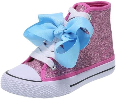 JoJo Siwa Bow Sneaker High Top Silver Glitter Shoe For Girls Shoe Sizes 13, 1, 2, 3 Grey Size: X ...