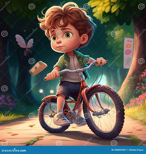 Cute Boy with Bicycle Images Generative AI Stock Image - Image of ...