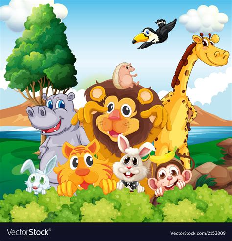 A group of animals near the river Royalty Free Vector Image