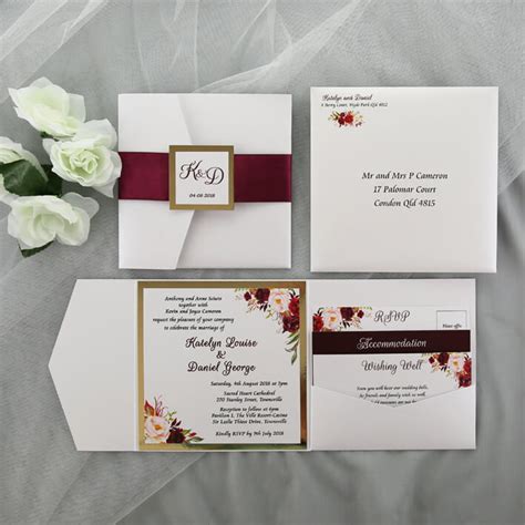 Gold and burgundy wedding invitations | Red Rose Invitations