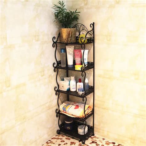 Storage rack bathroom basin rack corner shelf wrought iron floor bathroom shelf -in Bathroom ...