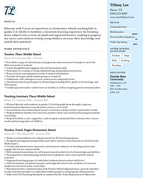 Elementary School Teacher Resume Example & Writing Tips for 2022