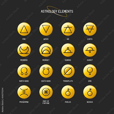 ASTROLOGY ELEMENTS zodiac horoscope thin line label linear design ...