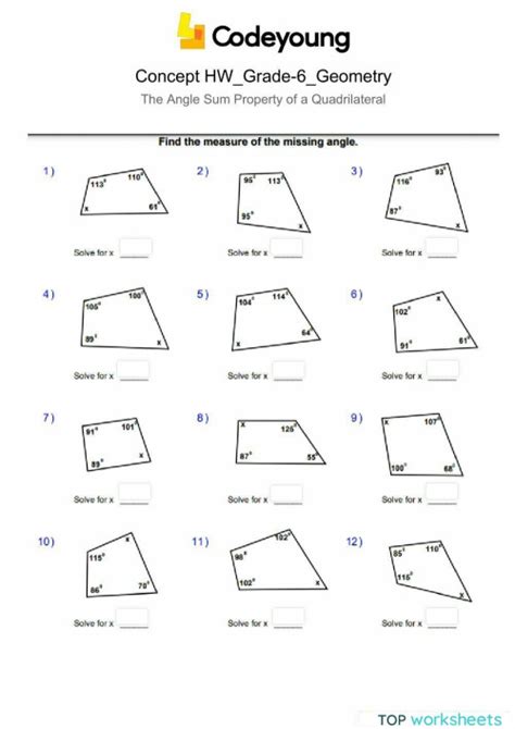 The Angle Sum Property of a Quadrilateral Concept HW. Interactive ...