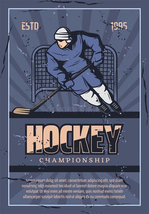 Ice Hockey Retro Posters Vector Sport Team Players Stock Vector - Illustration of play, gate ...