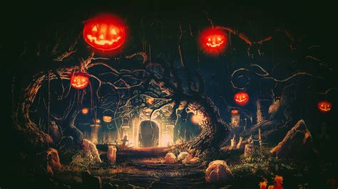 trees and castle digital wallpaper #Halloween #Terror #night fantasy art #Photoshop #artwork # ...