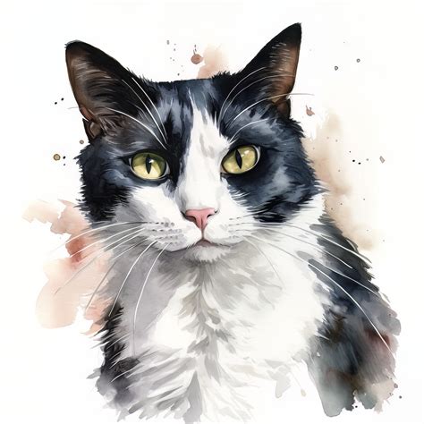 ArtStation - Tuxedo Cat Portrait Watercolor Painting