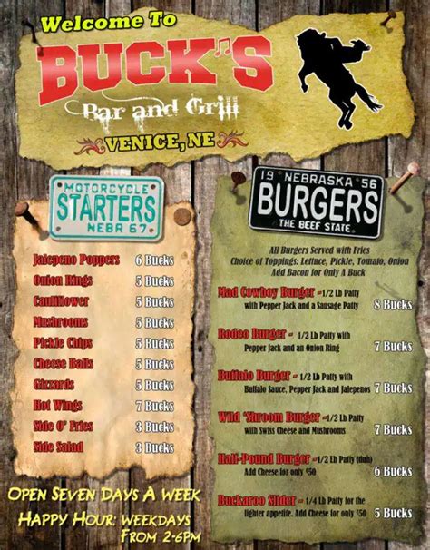 Menu at Bucks Bar & Grill, Omaha