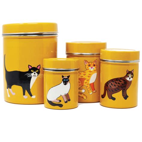 Hand Painted Kitchen Canister Set ‘Cat Walk’ (Set of 4 Storage Tins) | Pretty Tiffin