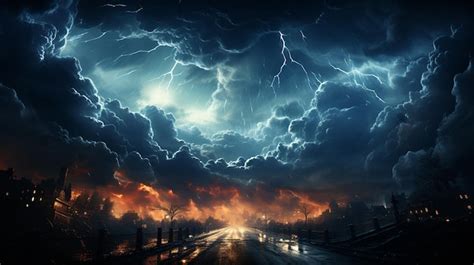 Premium AI Image | A stormy sky with multiple lightning strikes ...