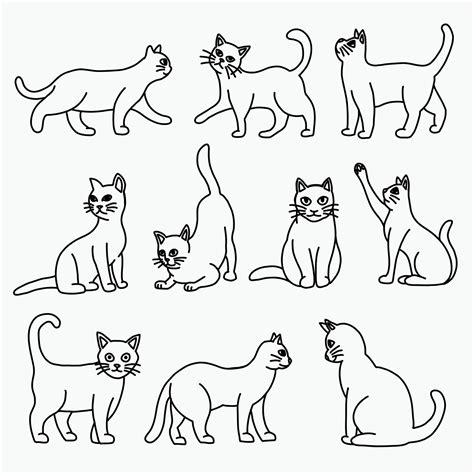 Hand Drawn Black Cats In Different Poses Vector Image | Images and Photos finder