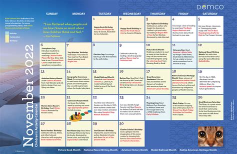 Children’s Activity Calendar: November 2022 - Demco's Ideas and Inspiration