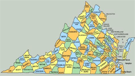 Virginia Map Showing Counties