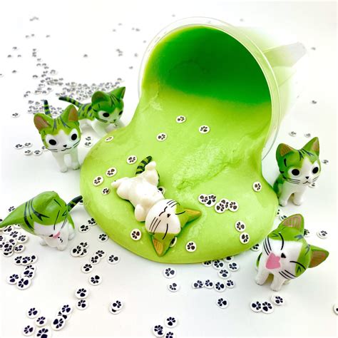 Matcha Kittea thick Glossy Slime DIY Kit Kitty Charm Paw - Etsy