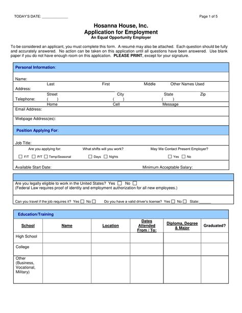 Applications For Employment Forms - Employment Form