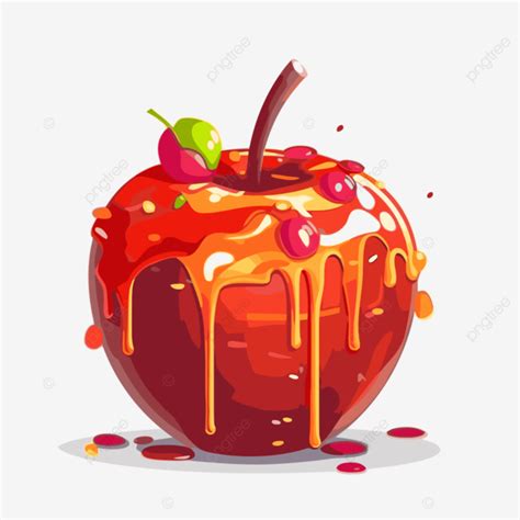 Candy Apple Vector, Sticker Clipart Cartoon Illustration Of A Red And Green Apple With Dripping ...