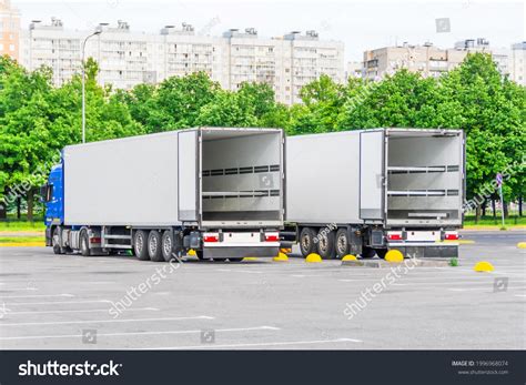 Two Trucks Parking Empty Container Trailer Stock Photo 1996968074 ...