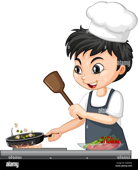 Cartoon character of a chef boy cooking food illustration Stock Vector Image & Art - Alamy