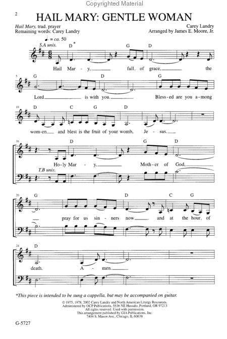 Hail Mary: Gentle Woman By Carey Landry - Octavo Sheet Music For SATB Choir, Assembly, Piano ...