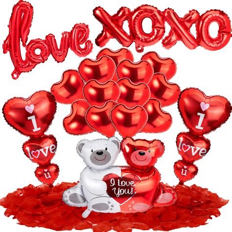 Buy Red Heart Shaped Balloons Teddy Bear Balloons Love Balloon Mylar Foil Xoxo Balloons and 1000 ...