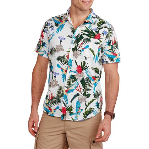 Straight Faded - Men's Short Sleeve Woven Tropical Bird Print Hawaiian Shirt - Walmart.com ...