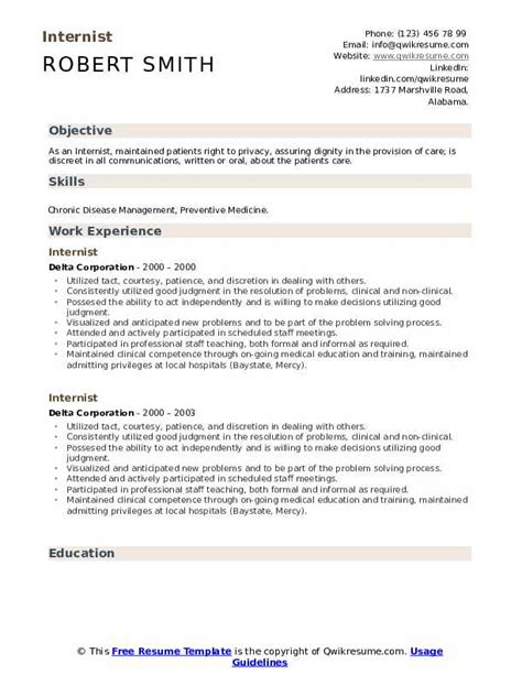 Internist Resume Samples | QwikResume