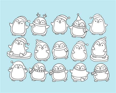 Penguin Digital Stamp Doodle Penguin Christmas Clipart Penguin - Etsy