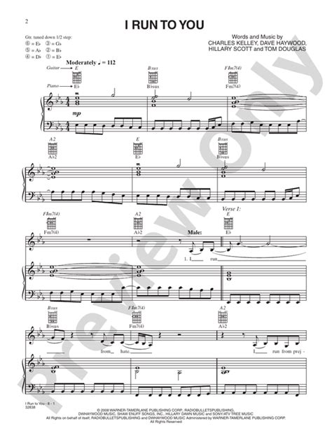 I Run to You: Piano/Vocal/Chords: Lady Antebellum - Digital Sheet Music Download