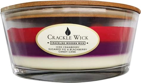 Crackle Wick Large Scented Candle in Glass Jar 485g - Triple Scent - Candy Cane Iced Cranberry ...